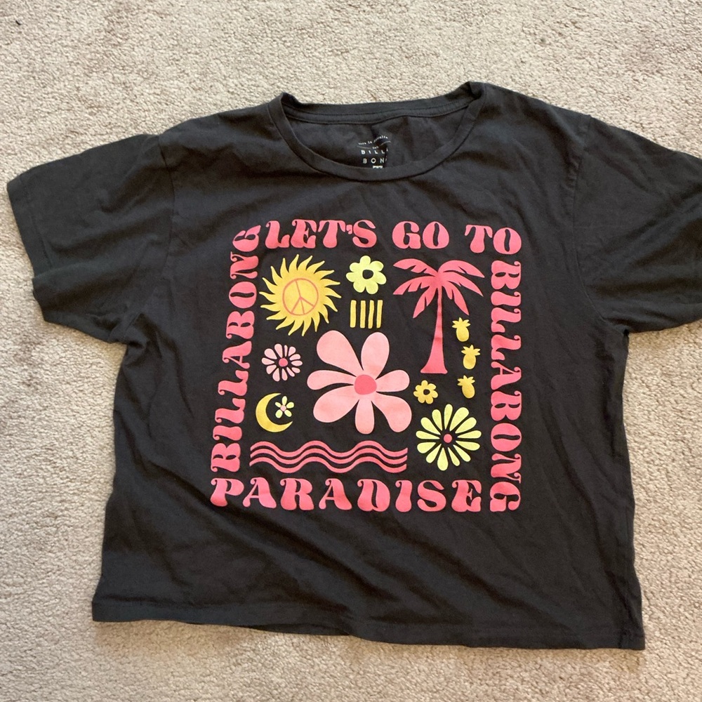 Billabong Kids Black Tee with Pink and Yellow Graphic